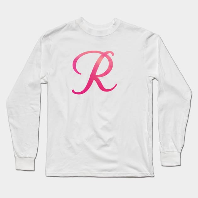 Letter R Monogram, Pink Color Personalized Design Long Sleeve T-Shirt by Star58